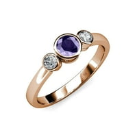 Prsten s tri kamena iolita i dijamantom od 0,5 karata u ružičastom zlatu od 14 karata.veličina 6,0