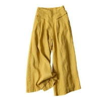 Ženske široke Ležerne hlače u punoj boji, široke ravne Capri hlače visokog struka, ljetne hlače do gležnja s džepovima