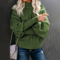 Ženski stilski ležerni jednobojni džemper s okruglim vratom topli džemper s dugim rukavima