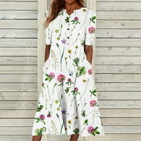 Haljine za žene, ljetna haljina širokog kroja s cvjetnim printom, izrez u obliku slova u, Kratki rukav, džep na
