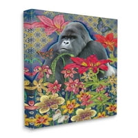 Gorila iz A. M.-A iza tropskog cvijeća, Geometrijski uzorak na platnu, zidna umjetnost, 30, dizajn Sangeeta Bachelet