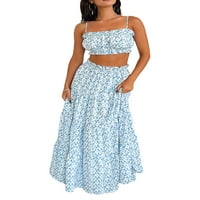 Ženska ljetna tiskana odjeća Crop Crop Cami Tube vrhovi i dugi protočni maxi suknja set