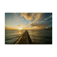 Zaštitni znak likovne umjetnosti Zalazak sunca na pristaništu Vaikiki, ulje na platnu Cameron Brooks