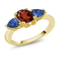 Gem Stone King 2. CT ovalna crvena granata plava stvorena safir 18K žuto zlato pozlaćeni srebrni prsten