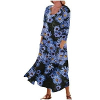 Ženska ležerna udobna haljina s cvjetnim printom s rukavima od tri četvrtine pamuka s džepovima iz A-liste