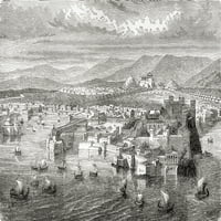 Pogled na drevnu Atenu, Grčku iz Piraeja. Iz ilustrirane povijesti svijeta Warda i Lock -a, objavljeno c.1882.