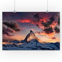 Alpe, Švicarska, planinski vrh Matterhorn i zalazak sunca