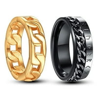Prstenovi od nehrđajućeg čelika zlatno crni prstenovi širokog lanca za muškarce i žene, polirani vjenčani prstenovi,
