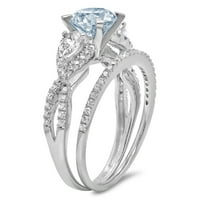 1. Dijamant okruglog reza s prirodnim švicarskim plavim topazom od bijelog zlata 18k vjenčanica set od 6,5
