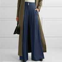 Ženske hlače visokog struka široke noge obične Ležerne hlače s umetcima u boji i džepovima