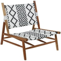 Decmode Wood Lounge stolica s crnim plemenskim tkanim sjedalom, bijelo, set od 2