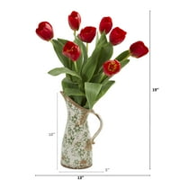 19in. Umjetni aranžman tulipana u cvjetnom bacaču