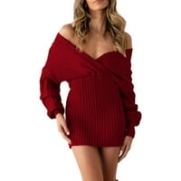 Jiyugala džemperi haljine za žene zimska jesen plus veličina dugih rukava s v-izrezom proljeće Čvrsta pletena