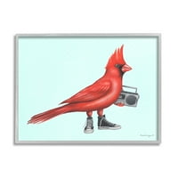 Stupell Industries Cardinal Bird Crne tenisice Retro Boombo Ilustracija Grafička umjetnost siva uokvirena umjetnička