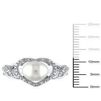 Prsten od srca od sterling srebra sa slatkovodnim kultiviranim biserima i dijamantom u karatima