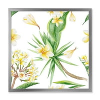 Dizajnerski uzorak žuto cvijeće i tropsko lišće iz menija s uokvirenim modernim umjetničkim printom