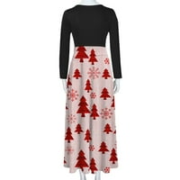 Jesenske haljine za žene, Ženska haljina s rukavima s okruglim vratom s printom božićnog drvca, ležerni Maksi