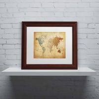 Zaštitni znak likovna umjetnost vremenske zone Map of the World Canvas Art by Michael Tompsett, bijeli mat, drveni