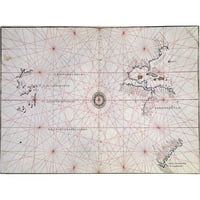 Zaštitni znak likovne umjetnosti pomorska Karta Tihog oceana iz 1500-ih na platnu