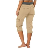 Jesenske hlače za žene, jednobojne teretne hlače visokog struka, široke hlače širokih nogavica s džepovima, hlače
