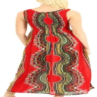 Ženska ležerna Maksi haljina Bez rukava u afričkom Dashiki printu, duga lijepa-crvena-Jedna veličina
