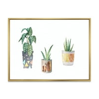 Dizajnerska umjetnost tri Sobne biljke u Saksiji na bijeloj pozadini tradicionalni uokvireni zidni otisak na platnu