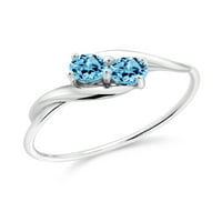 Kralj dragulja 0. Ženski vjenčani prsten s okruglim švicarskim plavim topazom od bijelog zlata od 10 karata
