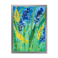 DesignArt 'žuti i plavi divlji cvjetovi i trava gouache' tradicionalni uokvireni umjetnički tisak