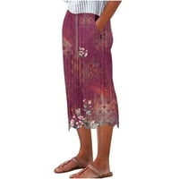 Royallove ženske lanene hlače povremene ljuske elastične struke ravni široki gradijent nogu obrezane hlače s džepovima