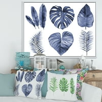 Dizajnerska umjetnost plavi akvarel tropskog lišća Seoska kuća uokvirena na platnu zidni umjetnički tisak