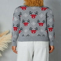 Multitrust ženski džemper, tisak s snježnim pahuljicama rugav vrat dugi rukav pletenica za pletenje za jesen zima