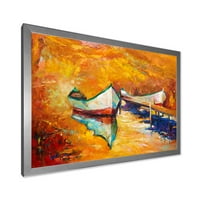 Mali čamac tijekom tople i narančaste večernje uokvireno slikanje platna umjetnički tisak