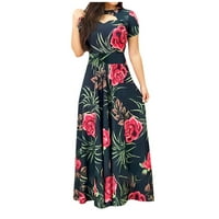 Ženska haljina s kratkim rukavima, modna ženska boho duga haljina s cvjetnim printom, ženska ležerna haljina,