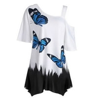 PNTUTB Ženski zazor, ženski hladni leptir leptir print kratki rukavi plus košulja bluza bluza okretna odjeća