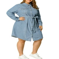 Jedinstveni prijedlozi Ženska traper košulja Plus size haljina s dugim rukavima s remenom iznad koljena