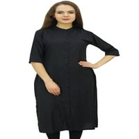 Bimba, crna ravna Kurta koja se otvara sprijeda, Rajonski Kurti, Indijski šal Kurti-28