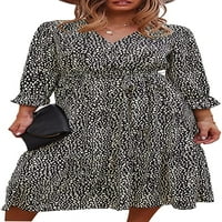 Ženska jesenska Midi haljina s leopard printom dugih rukava Midi haljina s prednjim gumbom, lepršava haljina A
