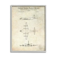 Stupell Industries Vintage Airplane Aircraft Diagram Patent Nacrt Diagram Framed Wall Art, 14, Dizajn Karla Hronek