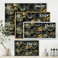 DesignArt 'Zlatni i crni tropski listovi II' Moderno uokvireno platno zidno umjetnički tisak
