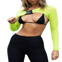 Donji dio, prozirni mrežasti Crop Top za žene, prozirni super Crop Top dugih rukava Bikini pelerina gornji dio