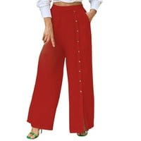 Ženske pamučne i lanene hlače visokog struka, široke hlače s prorezom na kopčanje, Ležerne široke dnevne hlače