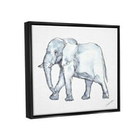 Stupell Industries Elephant hodajući casual akvarel skica stil slika Jet Crni plutajući uokvireni platno print