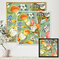 Dizajnerski uzorak cvjetanje narančastih i bijelih tulipana tradicionalni uokvireni zidni otisak na platnu