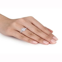 Zaručnički prsten od tri kamena od bijelog zlata od 10 karata izrađen od 3 karatnog bijelog safira i dijamanta