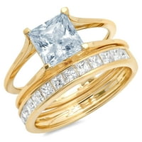 2. Dijamantni rez 14-karatni prirodni akvamarin u žutom zlatu s naglascima vjenčani set od 7,5