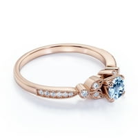 Zaručnički prsten od akvamarina u vintage stilu od 18k ružičastog zlata preko srebra.