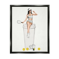Stupell Industries Athletic Tennis Girl Cup Cafe Cup Beauty & Modes slikanje crni plutač uokviren umjetnički print