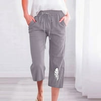 Lanene Capri hlače za žene pamučno donje rublje s džepovima s cvjetnim printom Ležerne ljetne hlače