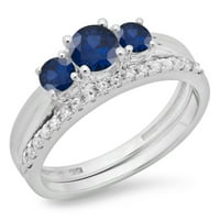 Kolekcija od 14 karatnog plavog safira i bijelog dijamanta, set vjenčanih prstenova za mladenke, bijelo zlato,