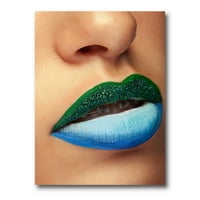 DesignArt 'izbliza žene usne s modnim make up i nosačima modernim platnenim zidnim umjetničkim printom